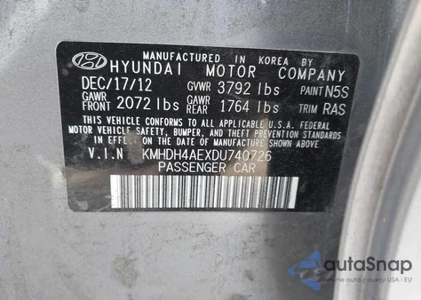2013 Hyundai Elantra Gls z USA, uszkodzony, nr VIN KMHDH4AEXDU740726
